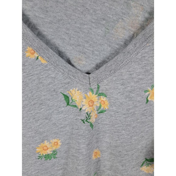 Old Navy Plus Size 2X Womens Gray V Neck‎ Floral Print Short Sleeve Cotton Top - Picture 3 of 8